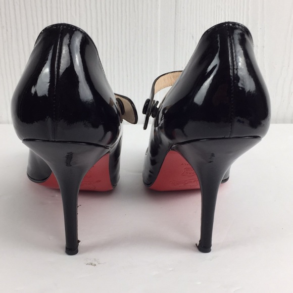 Louboutin Patent Black Mary Jane Peep Toe Heels 7 - Picture 4 of 8